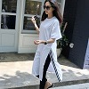 2本ライン入スリット ロング丈Tシャツ M ホワイト