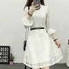 ゴージャスレース ベルト付き膝丈ワンピースドレス M ホワイト